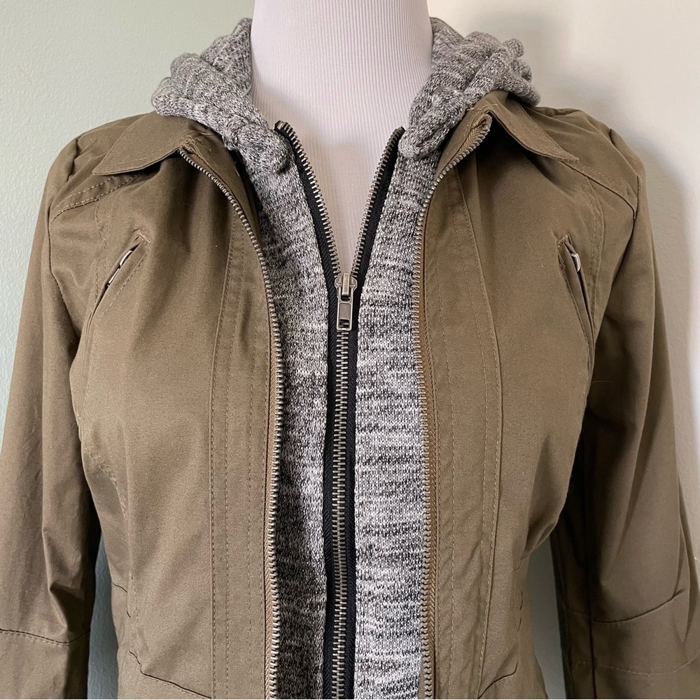 Love Tree Women’s Hooded Double Zip Army Green Utility Jacket Size Small - Picture 7 of 13